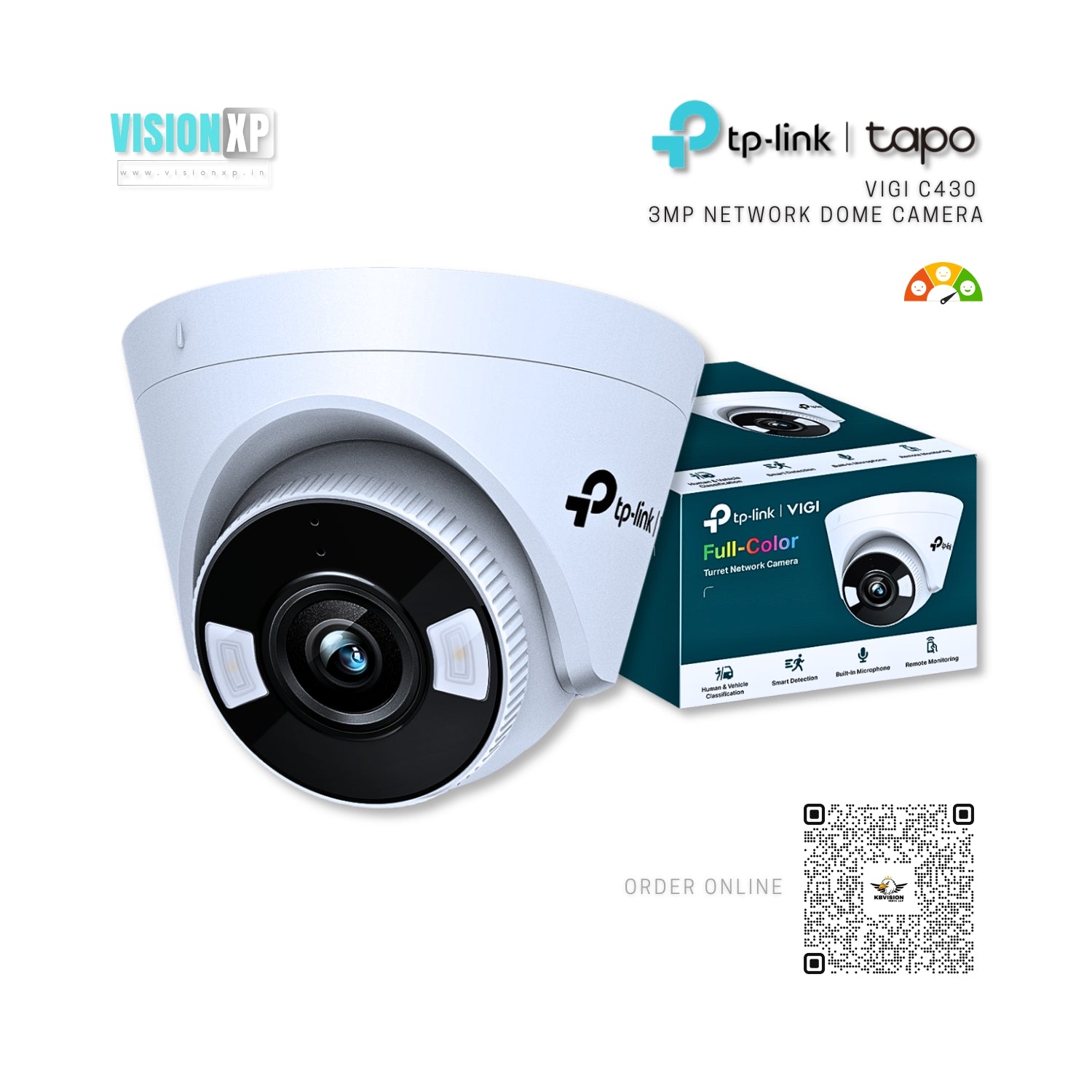 Tp-Link ViGi C430 Full Colour 3MP Turret Network Dome Camera Tp-Link ViGi C430 Full Colour 3MP Turret Network Dome Camera